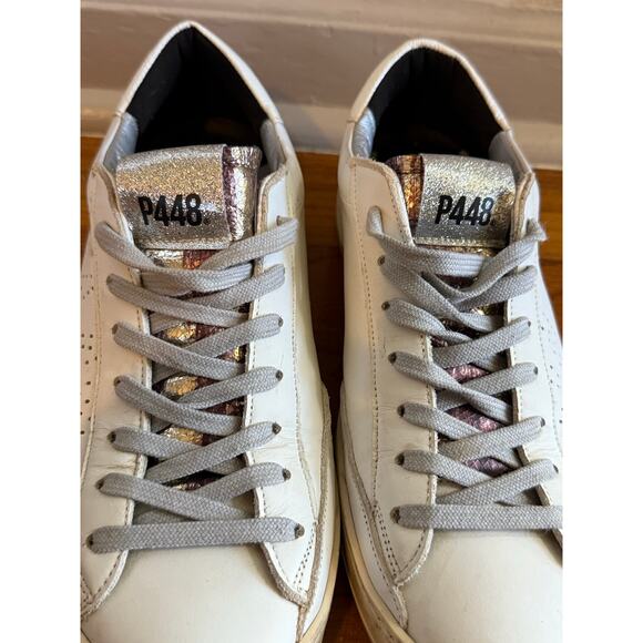 P448 John white leather with metallic detail low top sneaker size 39 (US 8.5) - Picture 3 of 10